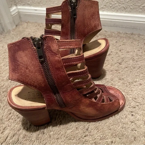 Bed Stu women chestnut brown distressed leather caged stacked heel shoes, 8 1/2 - Picture 7 of 12